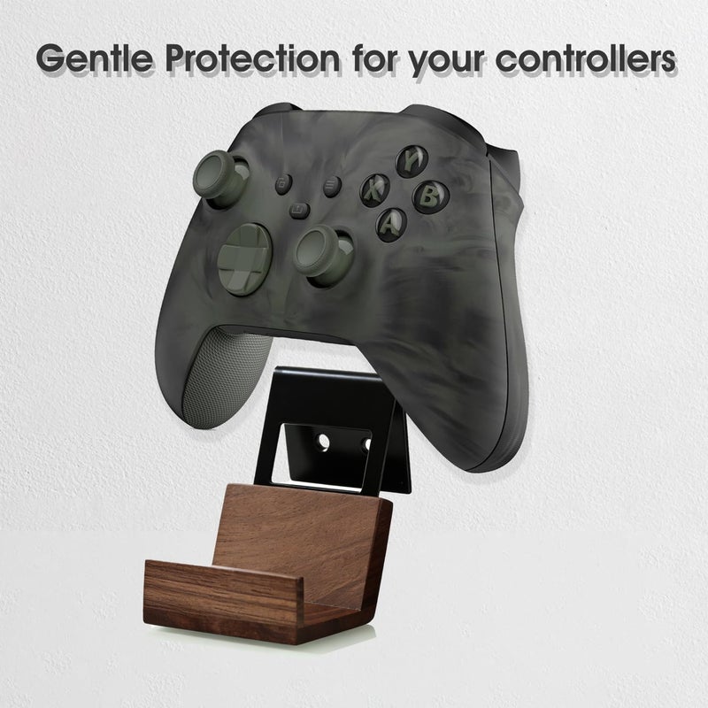NIRVASH Walnut Controller Wall Mount, Wood Game Controller Holder Stand & Headphone Hanger, Controller & Headset Stand Compatible with Xbox, PS5, Remote (2 Pack Black) - Image 5